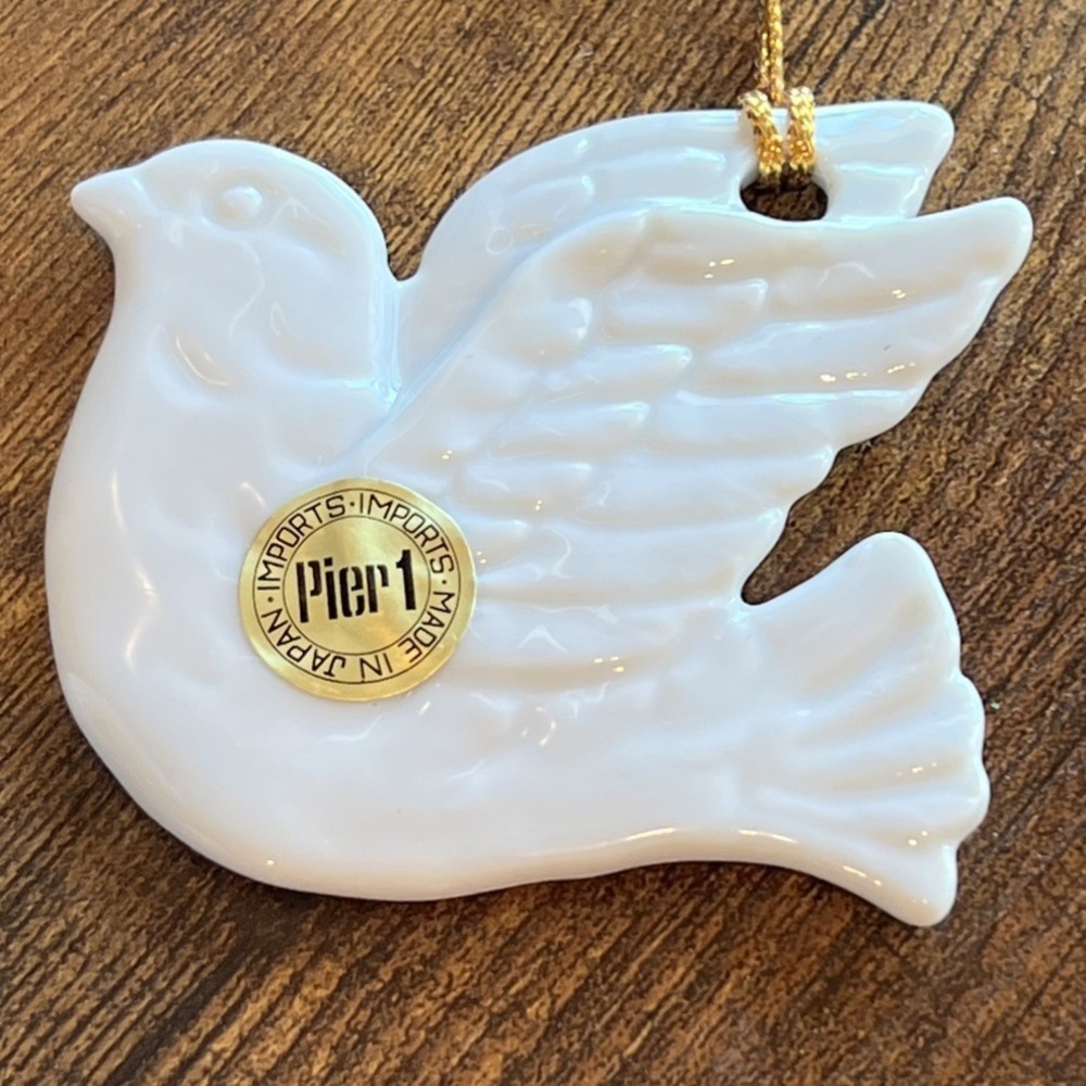 Vtg Pier 1 Imports Japan White‎ Dove Porcelain Christmas Ornament '60s Holiday